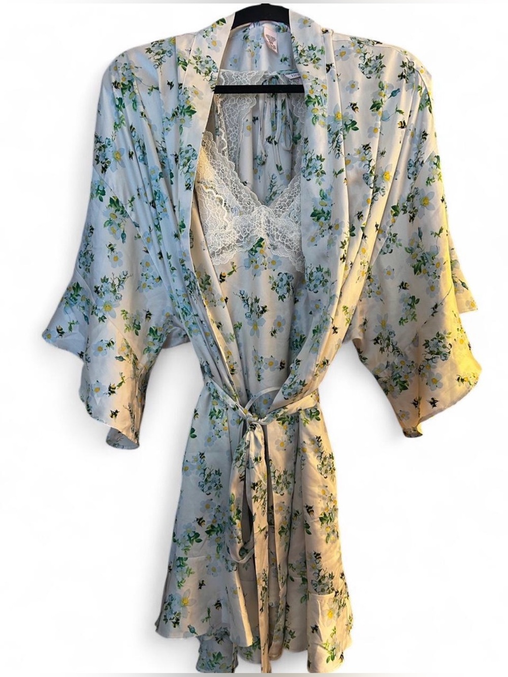 Victoria’s Secret 2 Piece Floral Satin Lace Robe & Nightie Set L/XL